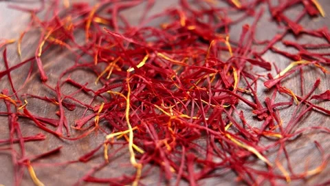 Premium organic saffron threads in a close-up view Stock Footage 337943293