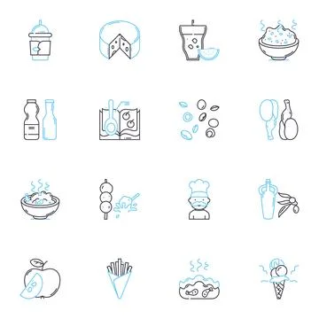 Premium pantry linear icons set. Gourmet, Luxurious, Exclusive, Posh, Decadent Stock Illustration