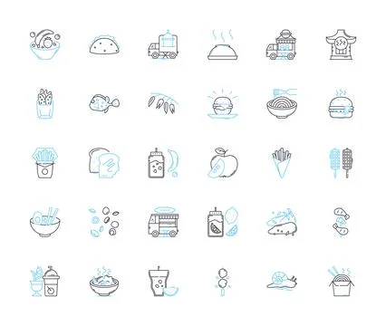 Premium pantry linear icons set. Gourmet, Luxurious, Exclusive, Posh, Decadent Stock Illustration