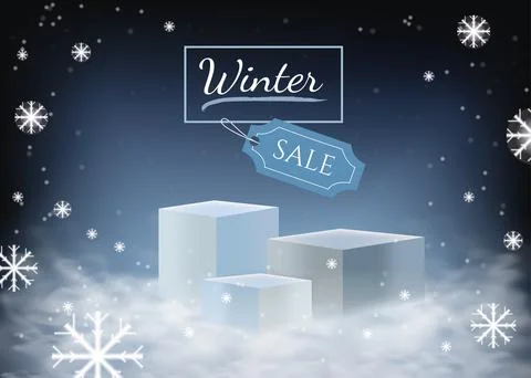 Premium podium with empty space for product show snow and clouds in winter. Stock Illustration