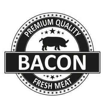 Premium Quality Bacon Stamp web label on a white background Stock Illustration
