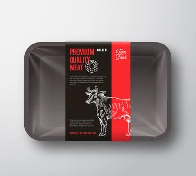 Premium Quality Beef Meat Packaging Design Layout with Label Stripe. Abstract Stock Illustration