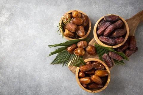 Premium Quality Brown Dates Fruit on Gray Stone Background Stock Photos