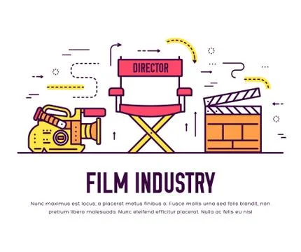 Premium quality cinema industry thin line design set. Filming minimalistic Stock Illustration