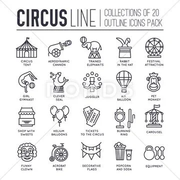 Premium quality circus outline icons collection set. Festival linear symbol Stock Illustration