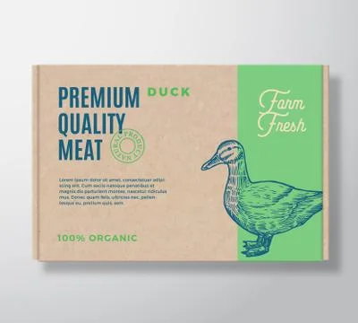 Premium Quality Duck Vector Meat Packaging Label Design on a Craft Cardboard Box Stock Illustration