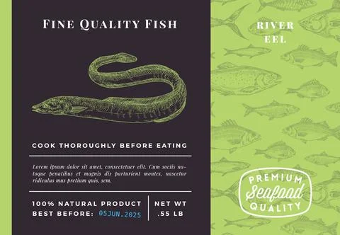 Premium Quality Eel Abstract Vector Packaging Design or Label. Modern Typography Stock Illustration