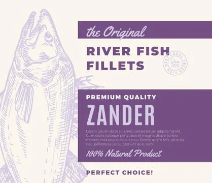 Premium Quality Fish Fillets. Abstract Vector Fish Packaging Design or Label Stock Illustration