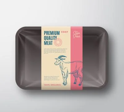 Premium Quality Goat Pack. Abstract Vector Meat Plastic Tray Container with Stock-Illustration