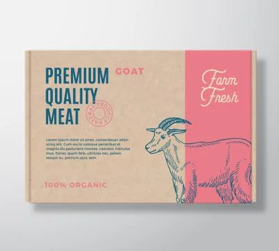 Premium Quality Goat Vector Meat Packaging Label Design on a Craft Cardboard Box Stock-Illustration