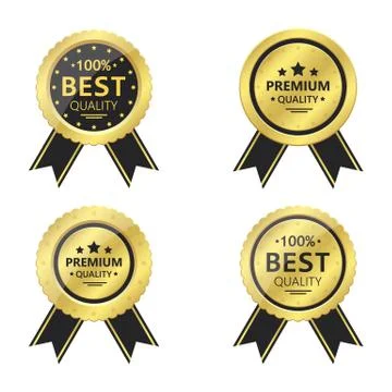 Premium quality golden emblem vector design illustration isolated on white backg Stock Illustration