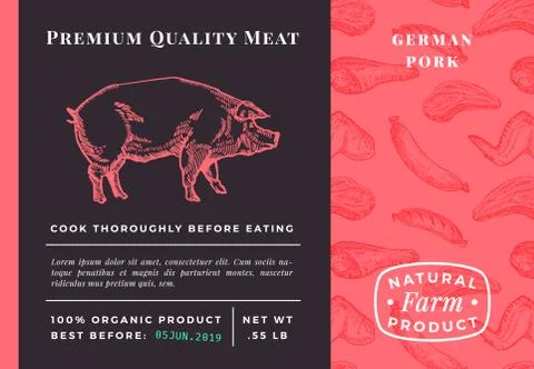 Premium Quality Meat Abstract Vector Pork Packaging Design or Label. Modern Stock Illustration