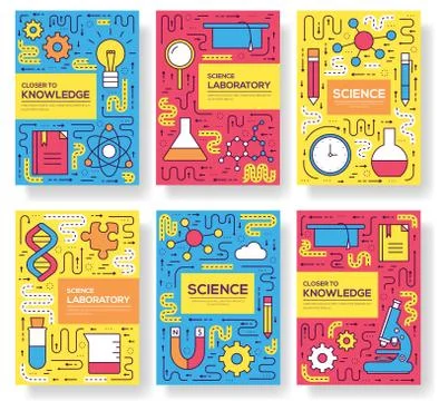 Premium quality scientific  vector brochure cards thin line set. thinking th Stock Illustration