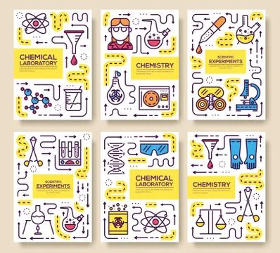 Premium quality scientific  vector brochure cards thin line set. thinking th Stock Illustration