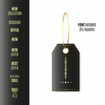 Premium quality vector badges. Luxury black labels. Vector illustration. FONT Stock Illustration