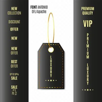 Premium quality vector badges. Luxury black labels. Vector illustration. FONT Stock Illustration