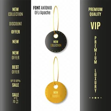 Premium quality vector badges. Luxury black and golden circle labels. Vector Stock Illustration