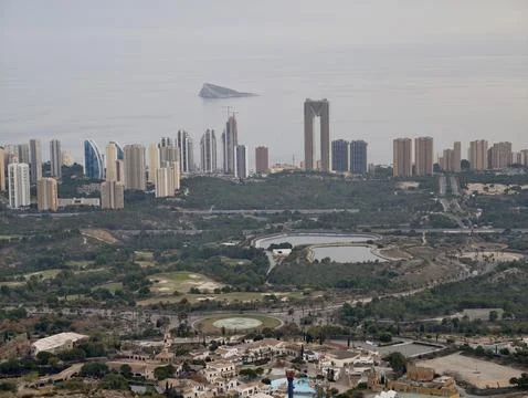 Premium real estate development featuring highrise structures beside tranquil Stock Photos