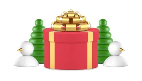 Premium red gift box abstract balloon Christmas tree and snowman realistic .. 스톡 일러스트