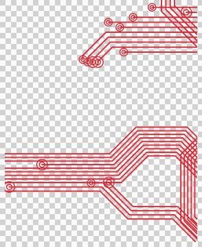 Premium red technology circuit pattern isolated PNG with transparent background Stock Photos