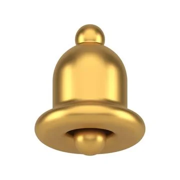 Premium ring bell call web notification label warning metallic golden 3d ic.. Stock Illustration