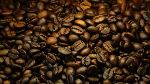 Premium roasted coffee beans, macro background, 360 degree rotating video Stock-Footage 334554043