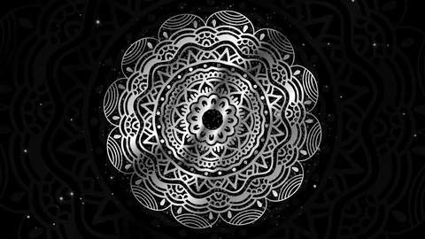 Premium rotating silver mandala royal design with flowing sparkling silver dust. 스톡 동영상 130159293