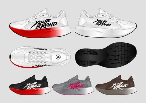 Premium Running Shoe Vector Design Template with Multi View Brand Mockup Pro 库存插图