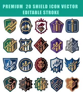 Premium shield icon vector set with editable stroke designs Stock Illustration