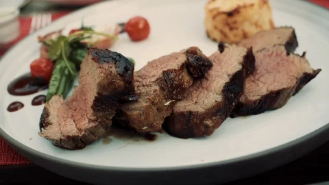 Premium sliced Steak Stock Footage 114004222