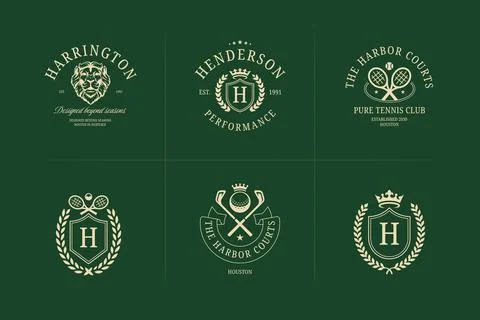 Premium Sport Vector Logo Set For Golf Tennis Private Country Club Brand Id.. Stock Illustration
