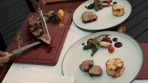 Premium Steak being served Stock Footage 114004268