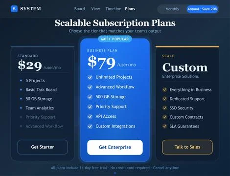 Premium Subscription Pricing Dashboard Vector Pricing Table UI Stock Illustration