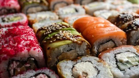 Premium sushi set close up Stock Photos