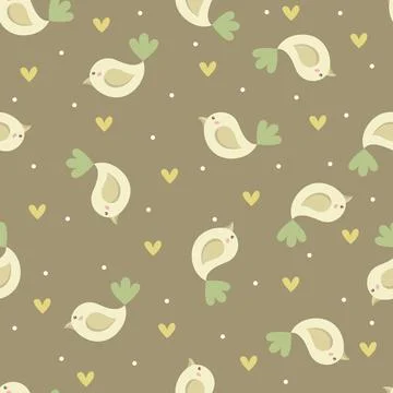 Premium vector of cute bird seamless pattern with polka dots and love in past Stock Illustration
