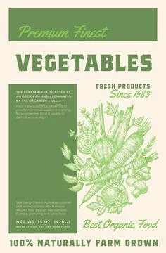 Premium Vegetables Vector Packaging Product Label Design with Retro Typography Stock Illustration