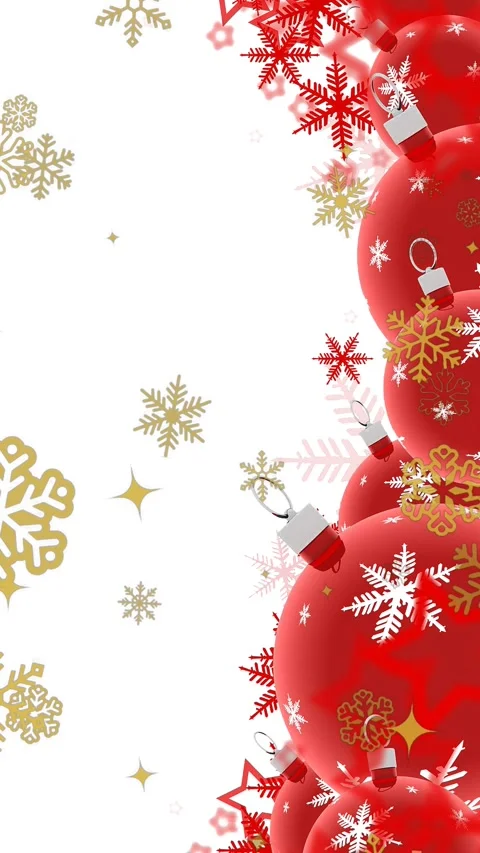 Premium vertical Christmas background with red  balls, falling snowflakes Stock Footage 345976961
