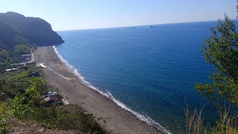 Premium Vertical Cinematic Drone Shot of Gobu Beach Zonguldak Turkey 4K Stock Footage 345097264