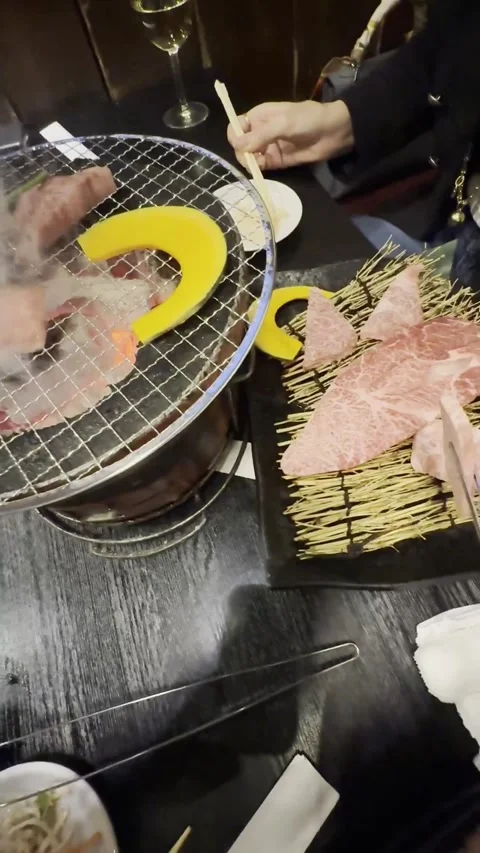 Premium Wagyu Beef Platter at Japanese Restaurant in Kabukicho, Shinjuku Stock Footage 342979080