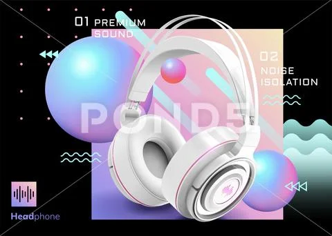 Premium white headphone ads Stock Illustration