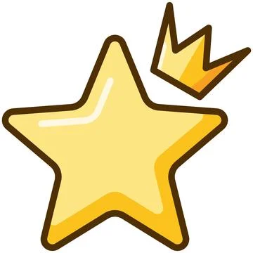 Premium yellow star with crown flat icon thick outline. Stock Illustration
