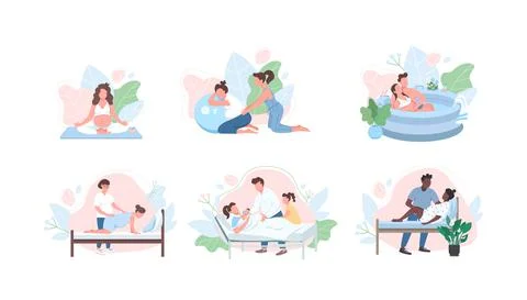Prenatal care flat color vector faceless character set Stock Illustration