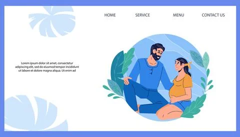 Prenatal care vector web banner with expecting couple planning family growth. Stock Illustration