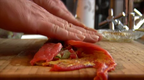 Prepair a beef roulade 10853 Stock Footage 18090396