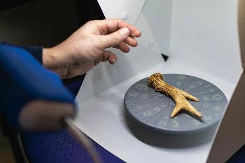Preparation of a 3d scanner for an object, working the file on a computer t.. Stock Photos
