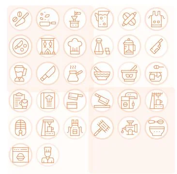 Preparation 64x64 Vector Icon Pack with 32 Thin Line Detail Enhanced Elements Illustrazione stock