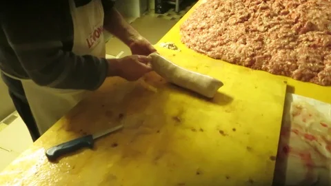 Preparation and binding of salami in a traditional way Video stock 101324774