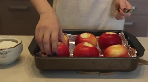 Preparation of Apples to Bake in the Oven Stock Footage 61137408