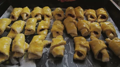 Preparation Bagels With Cherries to Baking Stock Footage 61790487