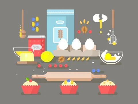 Preparation of baking ingredients Stock-Illustration